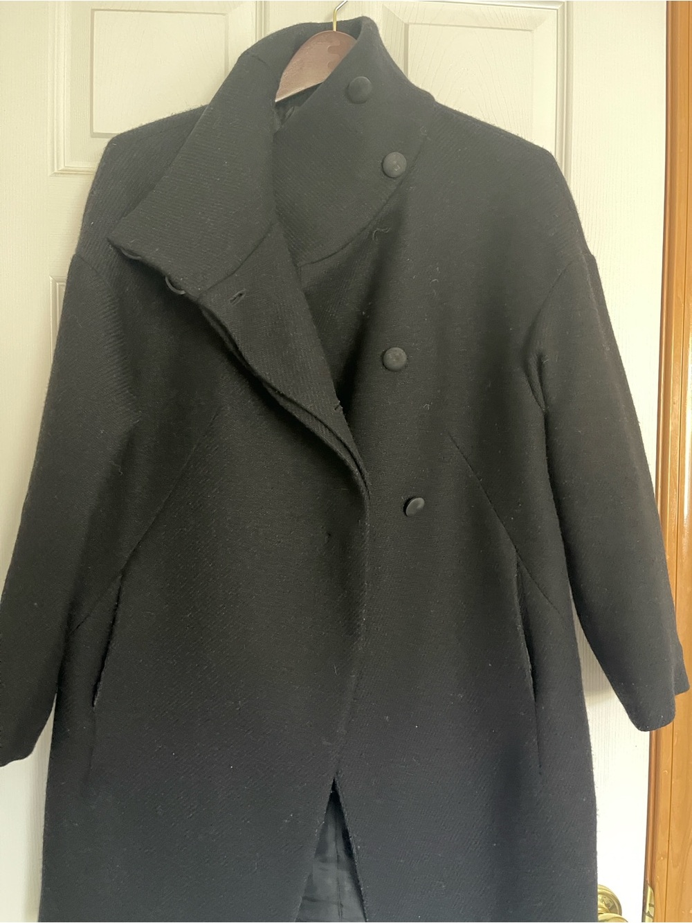Zara Women's Black Double-Breasted Wool Pea Coat